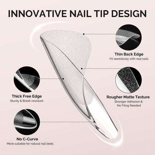MelodySusie Medium Almond X Nail Tips - 300Pcs 15 Sizes Clear Acrylic, Half Matte Full Cover Press on Nails for DIY Extension&Salon Use,Pre-Shaped for Long-Lasting Manicure