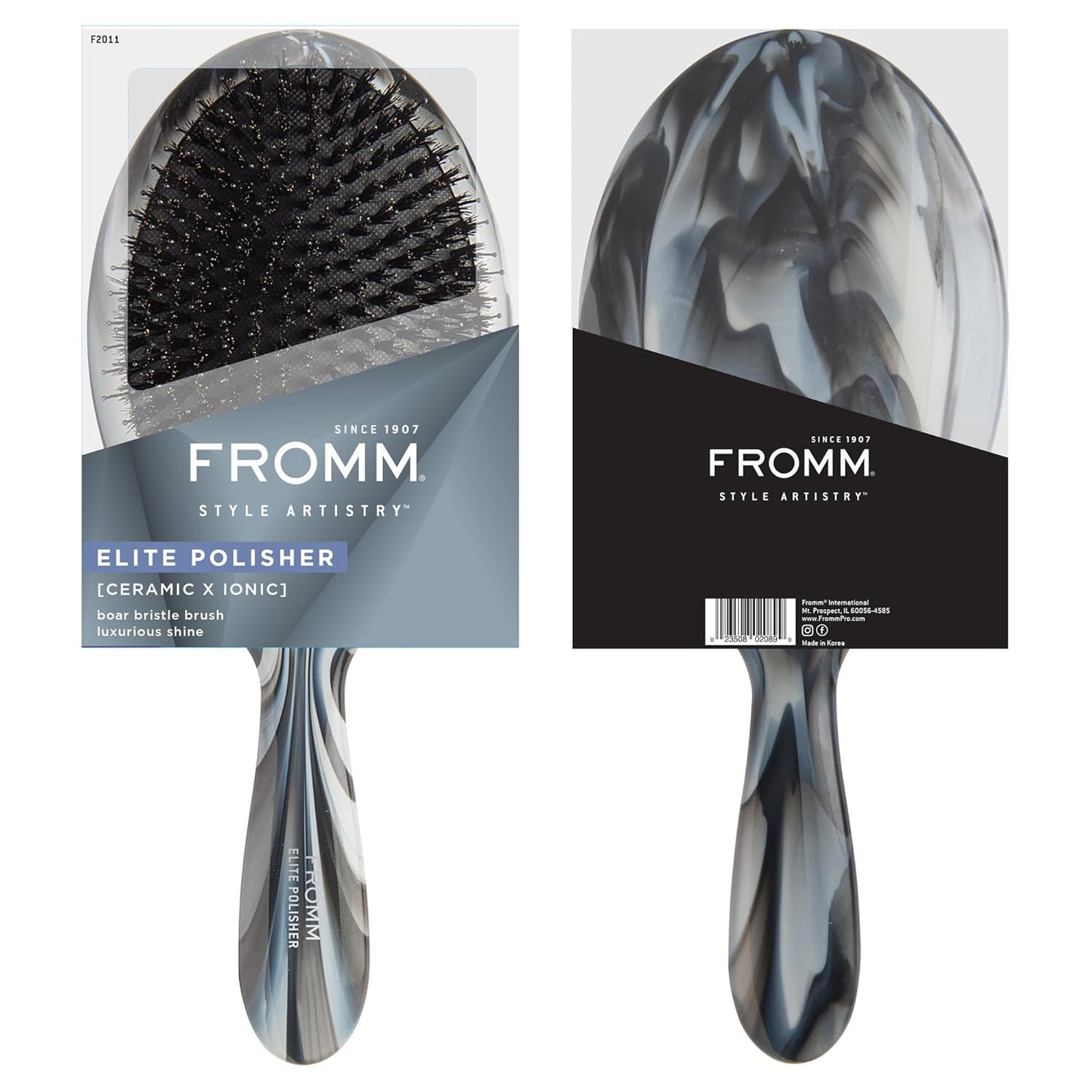 Fromm Professional Elite Polisher Brush - Ceramic & Ionic for Luxurious Shine | Gentle Detangler for Medium to Thick Curly Hair