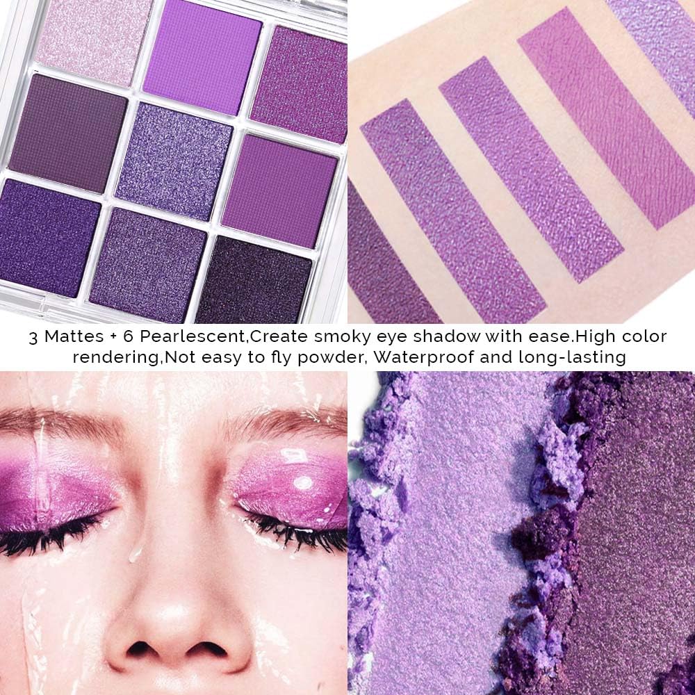 Evpct Purple Glitter Eyeshadow Palette - Highly Pigmented Metallic Shimmer | 9 Vibrant Colors for Stunning Eye Looks