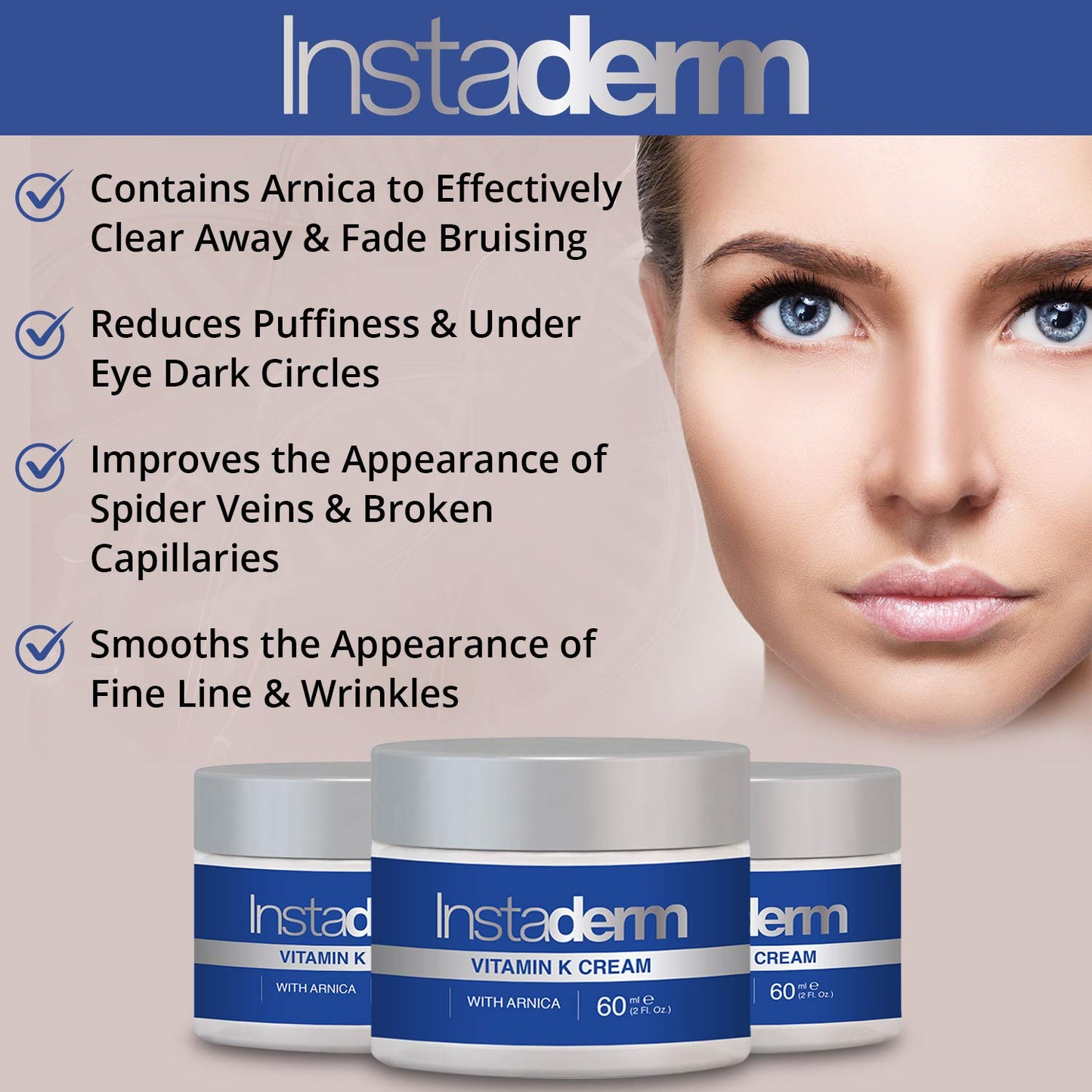 Instaderm Vitamin K Cream- Bruise Healing Formula with Arnica. Dark Spot Moisturizer for Bruising, Spider Veins & Broken Capillaries. Repair Under Eye Dark Circles, & Puffiness.