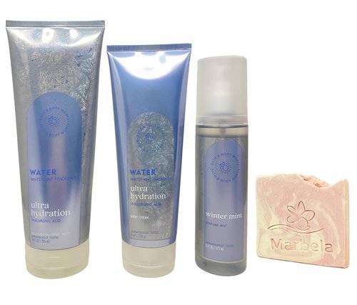 Bath & Body Works Water Winter Mint Body Wash, Cream & Perfume Mist - Includes Himalayan Salt Soap