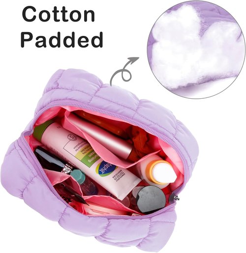 E-Tree Makeup Bag - Quilted Cosmetic Pouch for Women | Travel Toiletry Organizer (Purple)