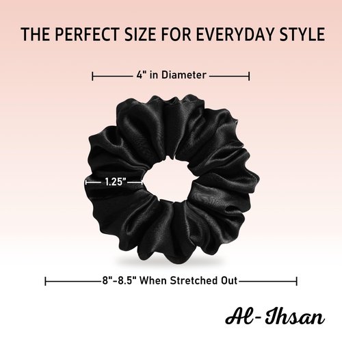 Black Satin Scrunchies for Hair - 5 Pcs Silk Soft Hair Ties for Women - No Crease Elastic Ponytail Holders - Anti Frizz Hair Accessories for Sleeping, Curly Hair & Gym - Gentle No Breakage Sleepy Tie