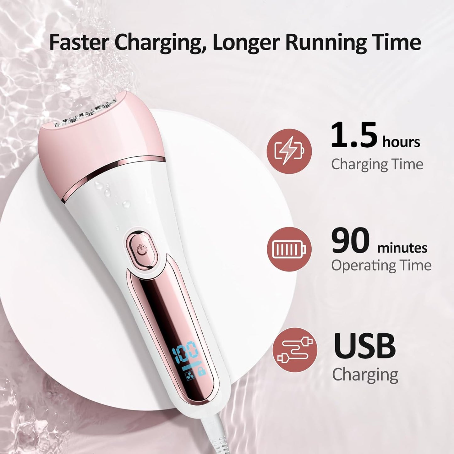 Skiennix Epilator for Women - 6-in-1 Hair Removal System with Shaver, Facial Brush & Waterproof Design (Pink)