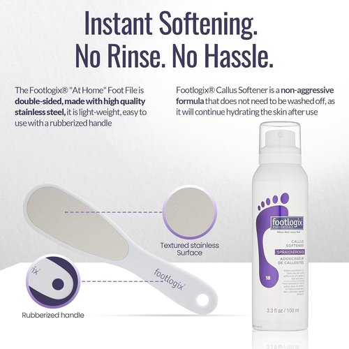 Footlogix Callus Softener Combo - Callus Remover Spray & Double-Sided Foot File for Dry, Cracked Heels