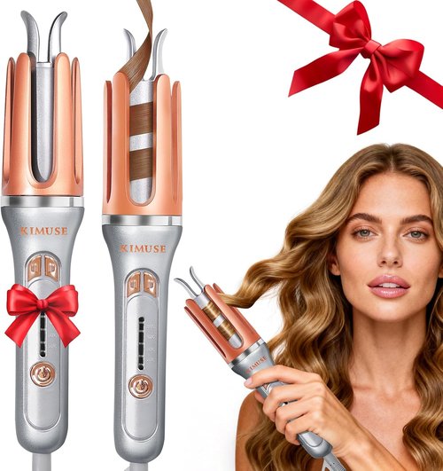 KIMUSE Automatic Rotating Curling Iron - 1.25 Inch, Fast Heating, Anti-Scald, Dual Voltage for All Hair Types