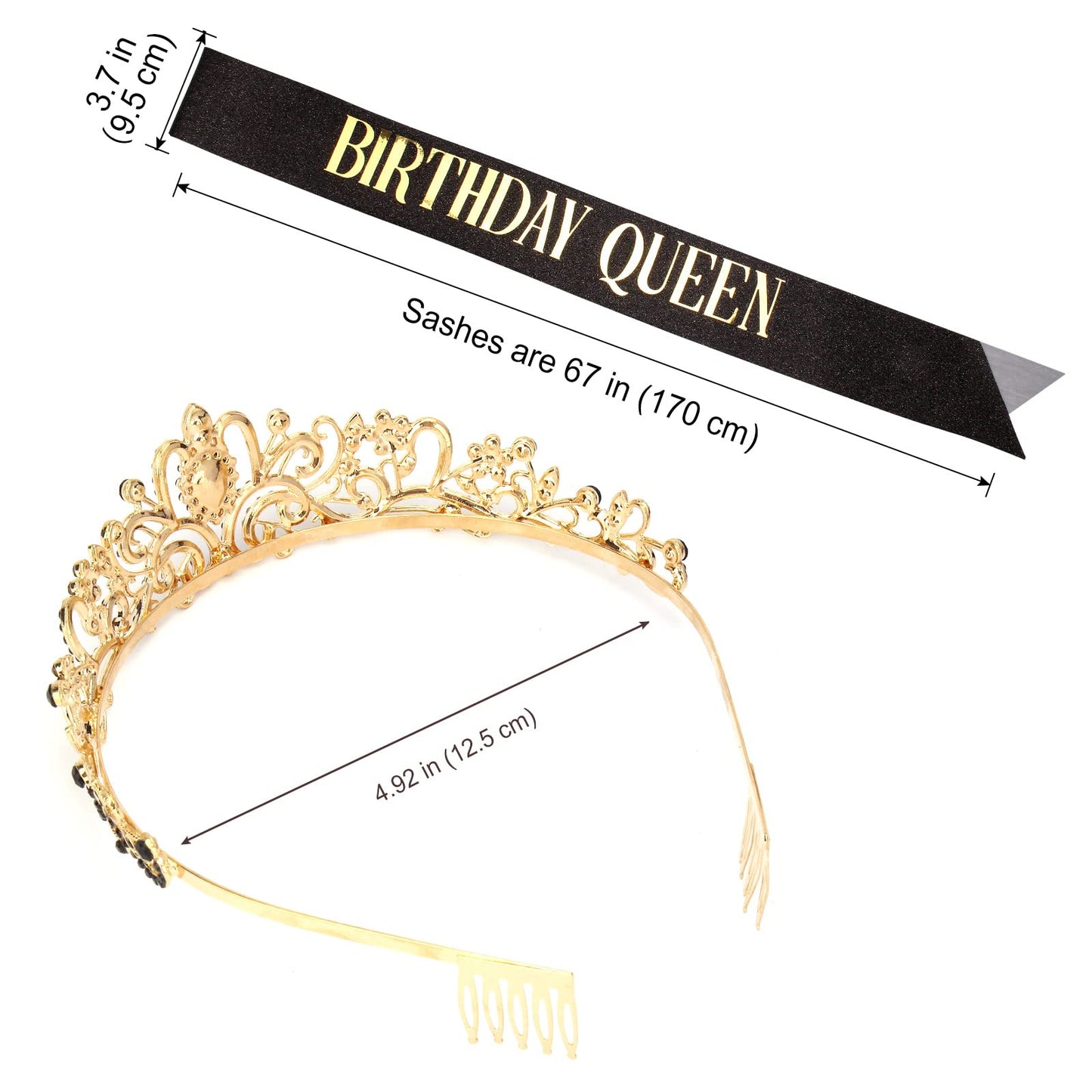 COCIDE "Birthday Queen" Sash and Crystal Tiara Set Tiara and Crowns for Women Birthday Gift for Girl Kit Decorations Set Rhinestone Hair Accessories Glitter Stain Silk Sash for Party (A Black)