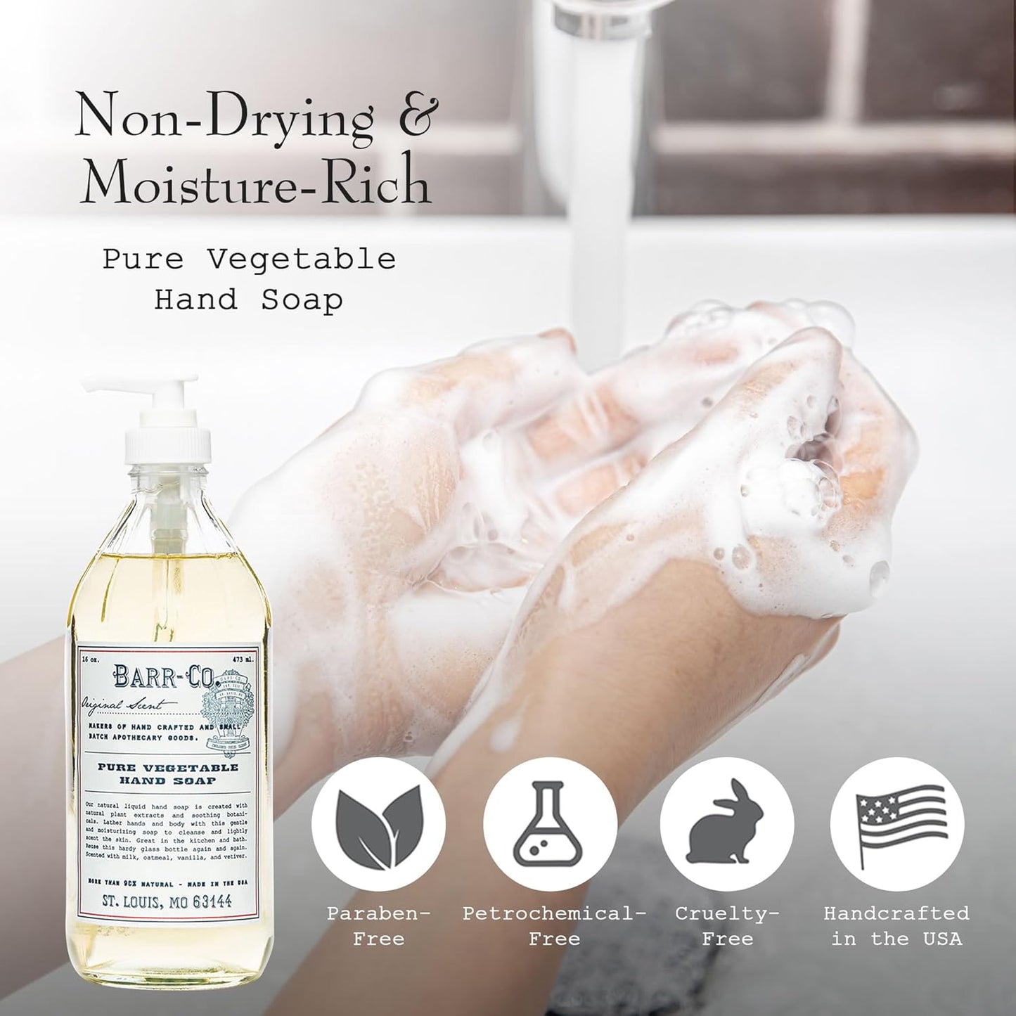 BARR-CO. Hand Soap - Natural Moisturizing Liquid Soap with Oat, Vanilla & Vetiver | 16 fl oz