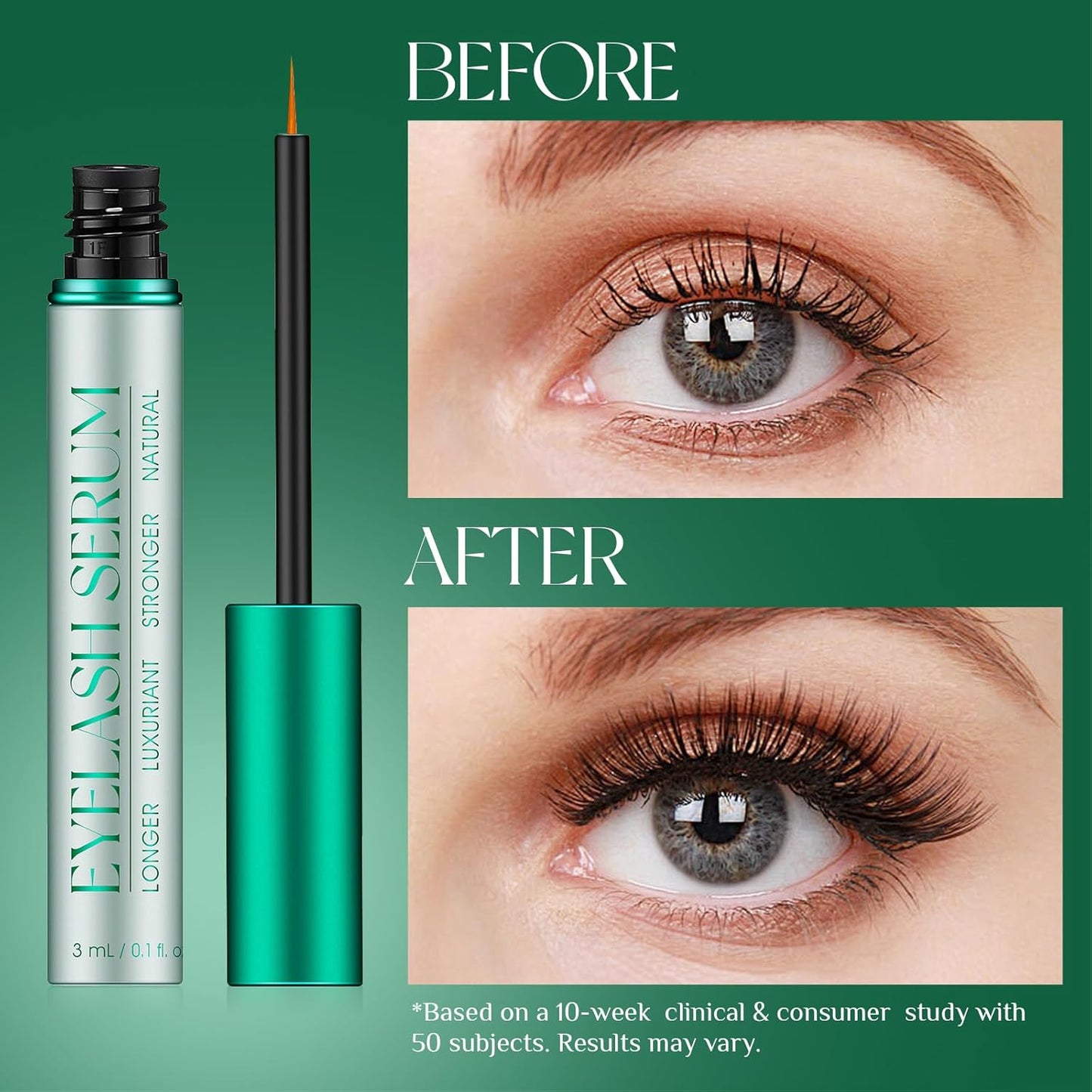 Skiennix Eyelash Growth Serum - Enhance Length, Density & Strength | Vegan & Cruelty-Free, 3mL (2-Month Supply)
