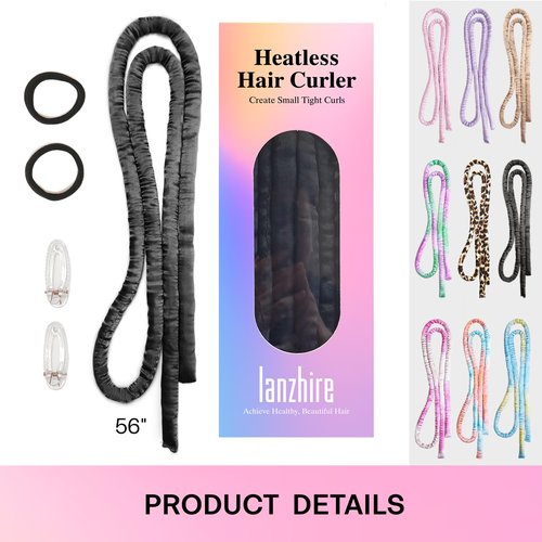 Lanzhire No Heat Overnight Curling Headband for Long and Short Hair - Thin Heatless Curlers to Sleep In (Black)
