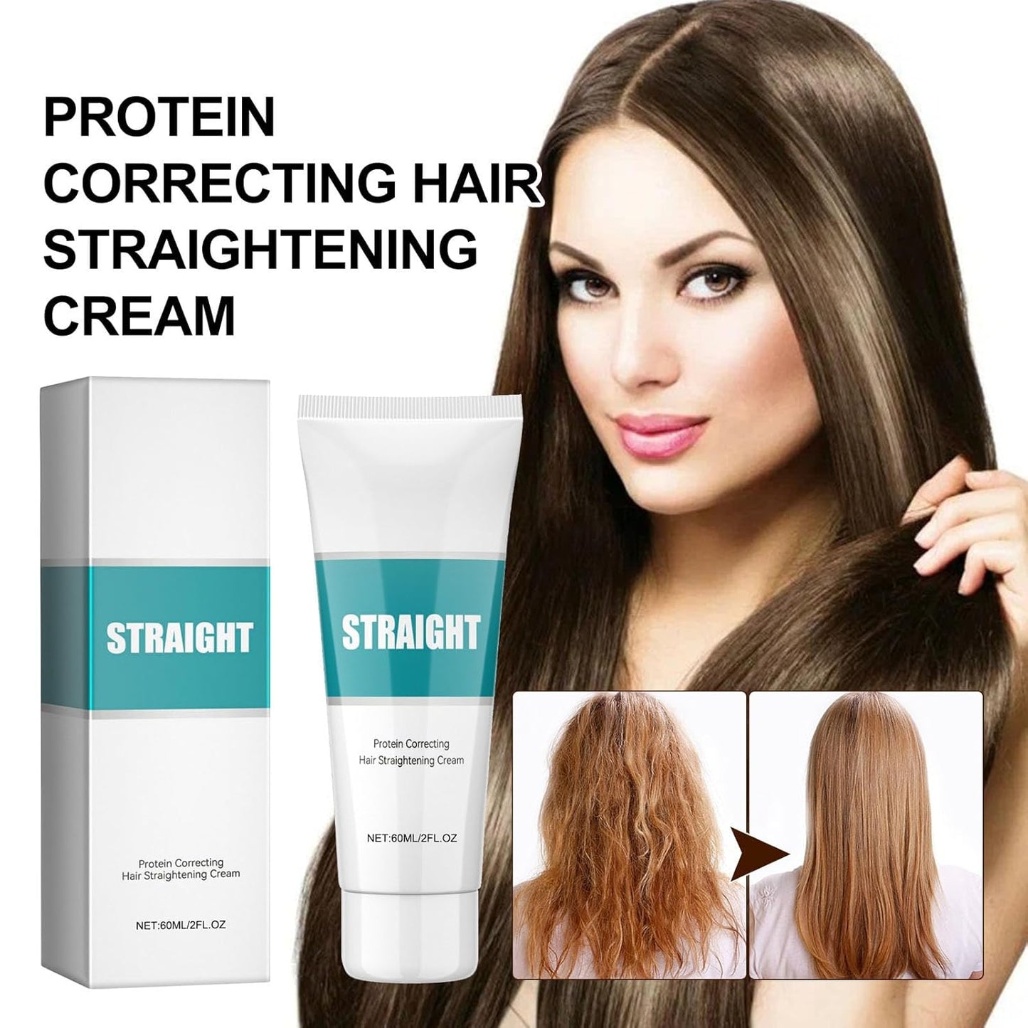 Skiennix Protein Hair Straightening Cream - Frizz Control & Hydration for Wavy, Curly Hair | 2oz (2-Pack)