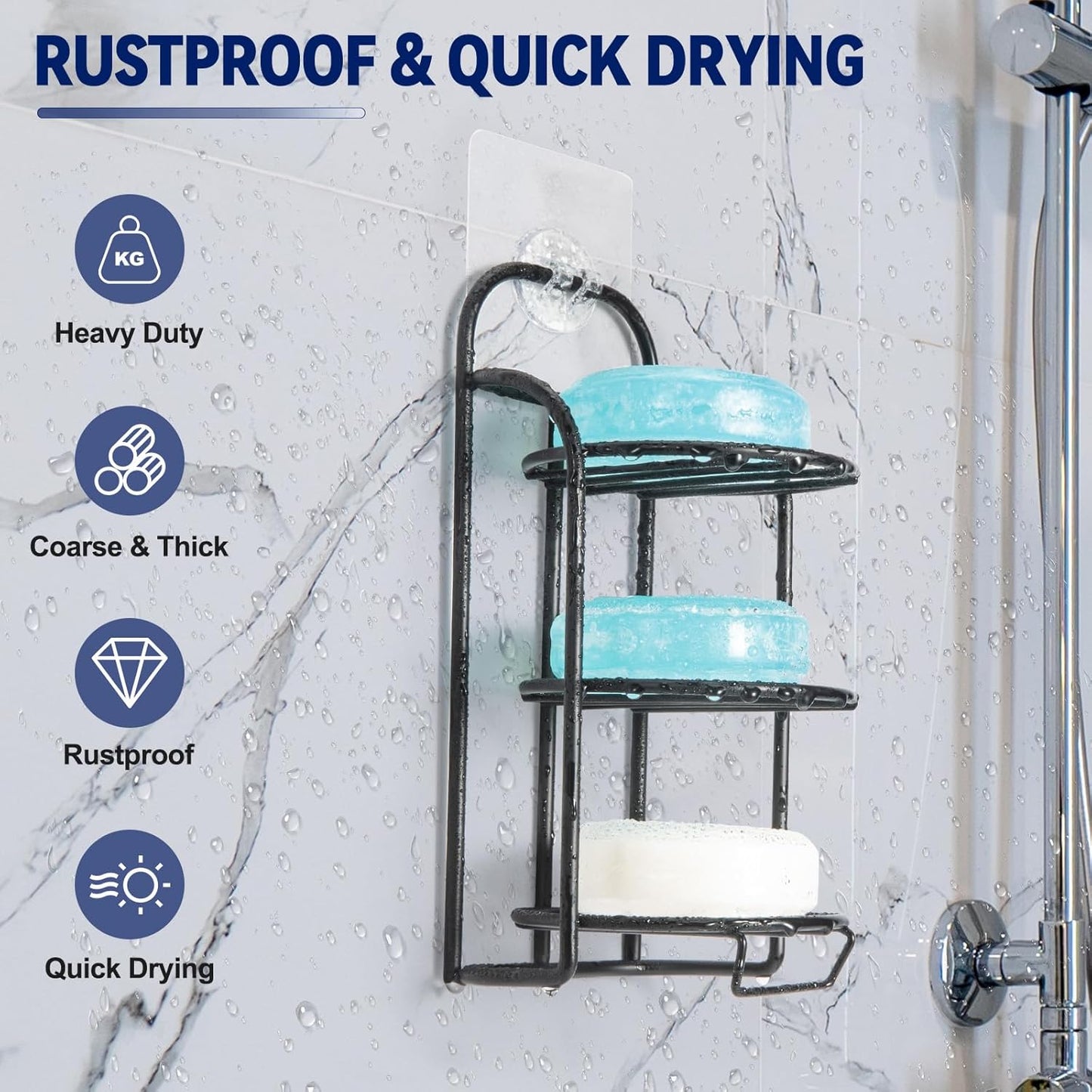 Skiennix 3-Tier Shower Soap Holder - Self-Adhesive & Freestanding Draining Caddy for Bathroom Decor