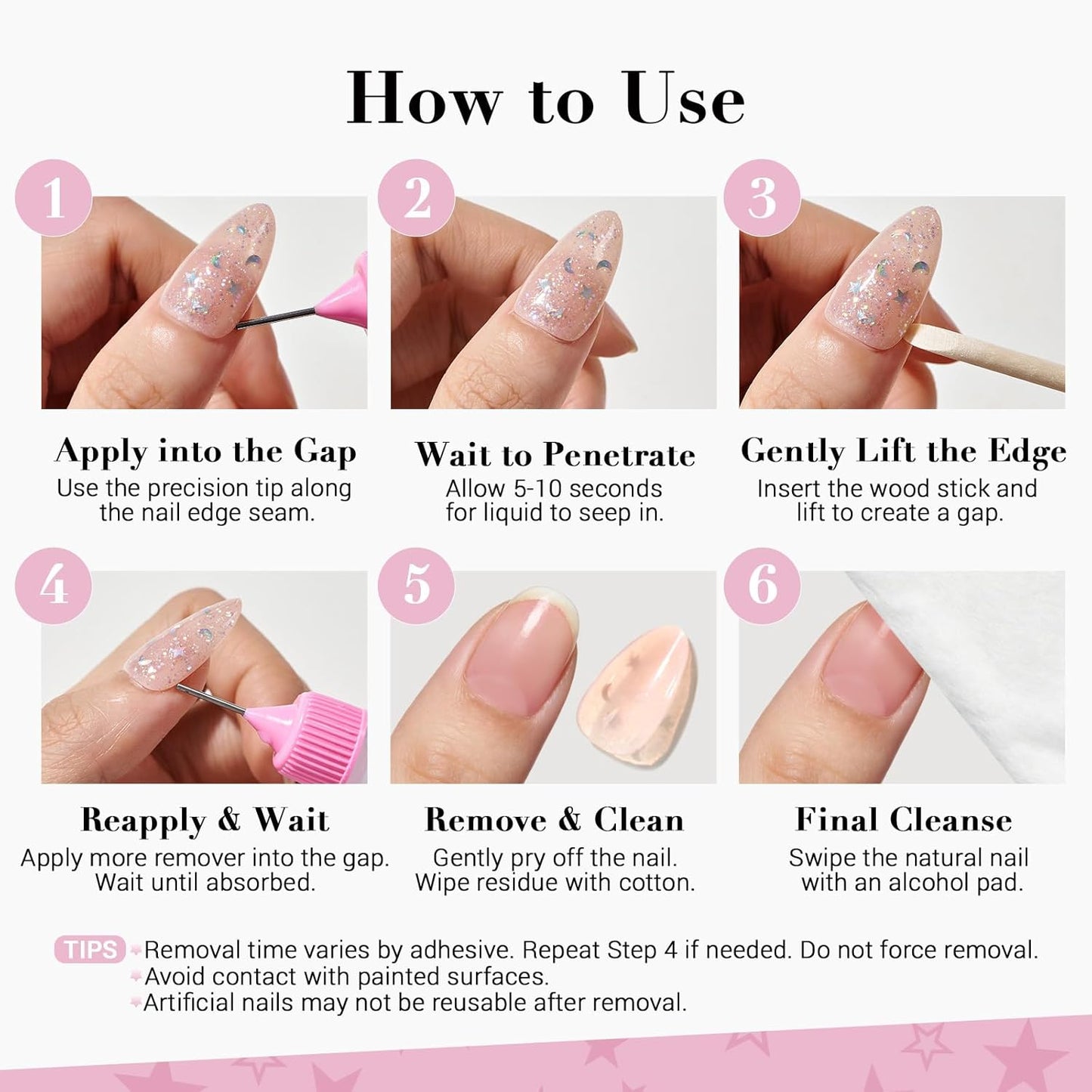 GLAMERMAID 50 ml Pinpoint Nail Glue Remover for Press on Nails Non-Acetone with 3 Orangewood Sticks, Multifunctional Gentle Glue Remover for Nails Tips Acrylic Nails Fake Nails