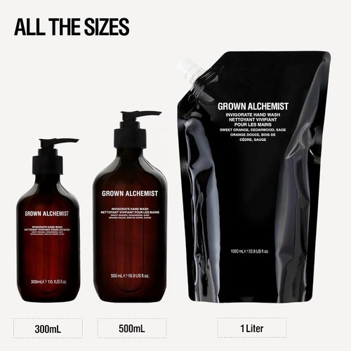 Grown Alchemist Invigorate Hand Wash & Refill Set - Moisturizing Liquid Soap with Aloe, Sweet Orange, Cedarwood & Sage - Gentle Plant-Based Cleanser for Kitchen & Bathroom