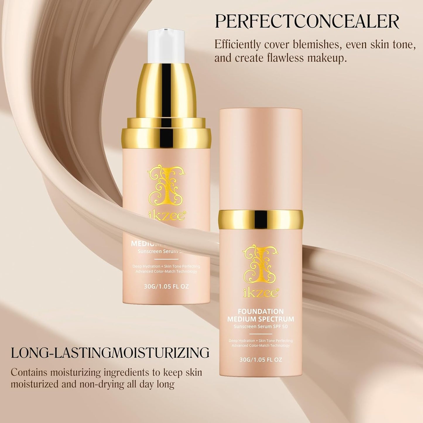 Skiennix 4-in-1 Foundation Liquid - SPF 50+, Medium Coverage, Color Matching, Waterproof Formula