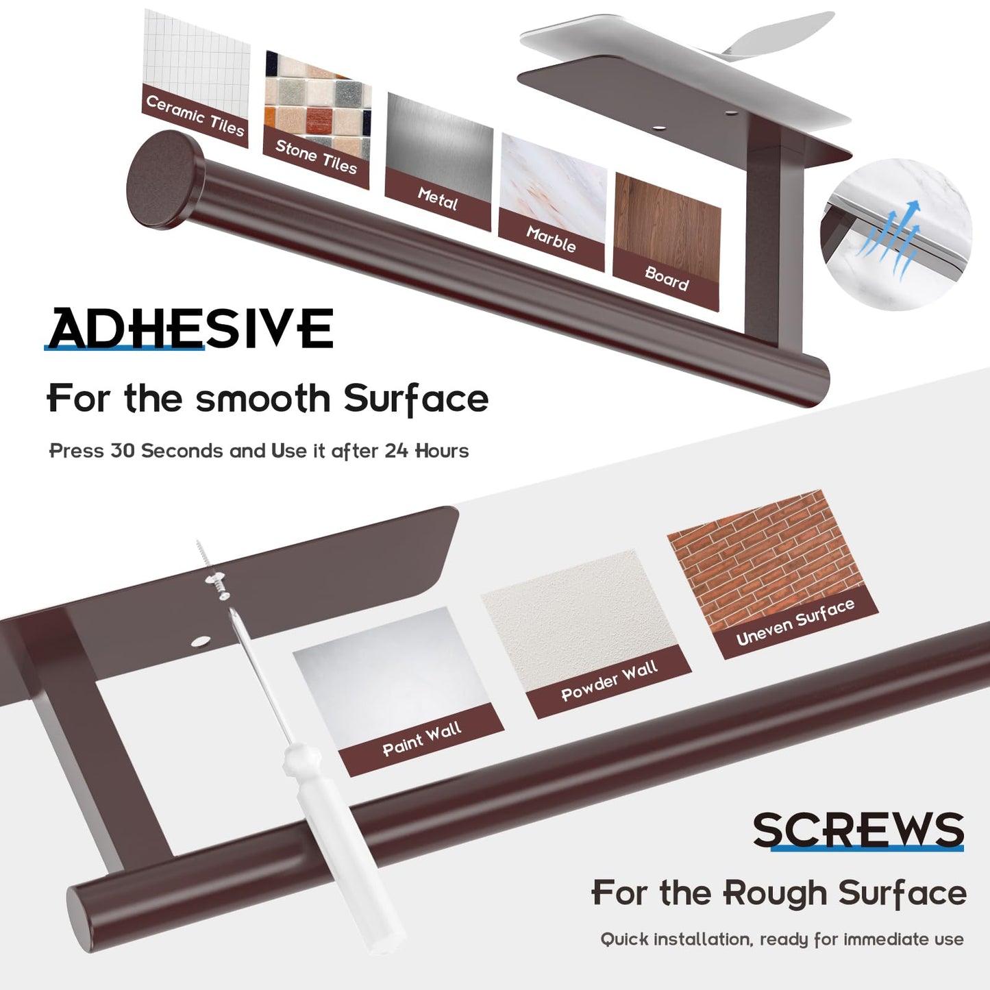 ASTOFLI Paper Towel Holder Under Cabinet No Drilling, Self Adhesive Paper Towel Holder Wall Mount for Kitchen Rack, Under Counter Napin Holder No Drill, 304 Stainless Steel Matte Black