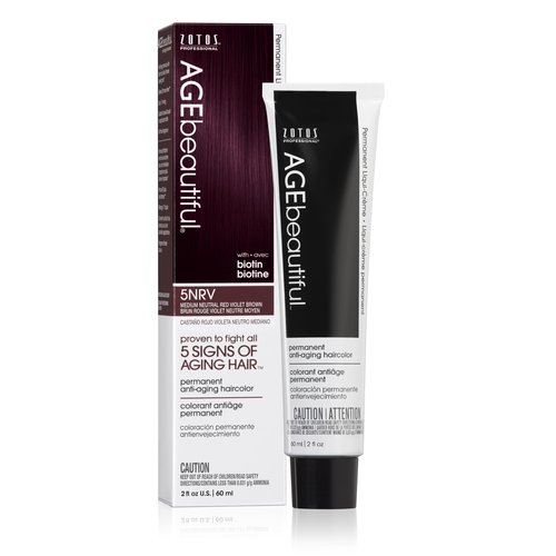 AGE beautiful Permanent Hair Color Dye Liqui Creme | 100% Gray Coverage | Anti-Aging Haircolor | Biotin for Thicker, Fuller Hair | Professional Salon Coloring | 5NRV Medium Neutral Red Violet Brown