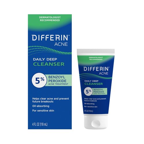 Differin Acne Face Wash - 5% Benzoyl Peroxide Daily Cleanser for Acne-Prone Skin | 4 oz