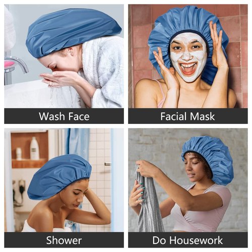 Auban Extra Large Shower Cap, Double-Layer Waterproof Reusable Satin Lining XL Shower Bonnet for Women Long Hair, Braids, Locs, perms