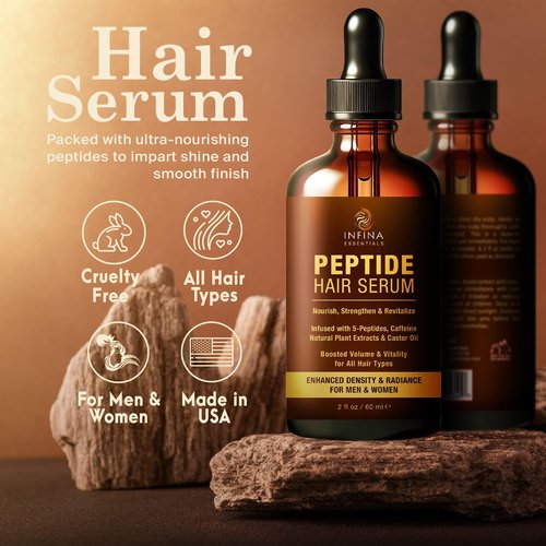 INFINA ESSENTIALS Peptide Hair Serum - Copper Peptides & Caffeine for Thinning Hair - 2 fl oz