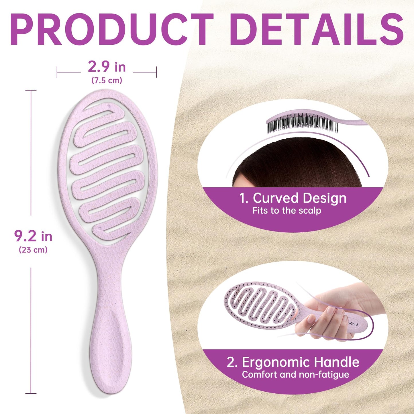 Daily Gard Detangling Brush, Dry and Wet Vented Detangler Hair Brush for Women and Men, Paddle Quick Drying Hairbrush for Wet/Dry/Curly/Thick/Long/Wavy/Damaged Hair, Purple