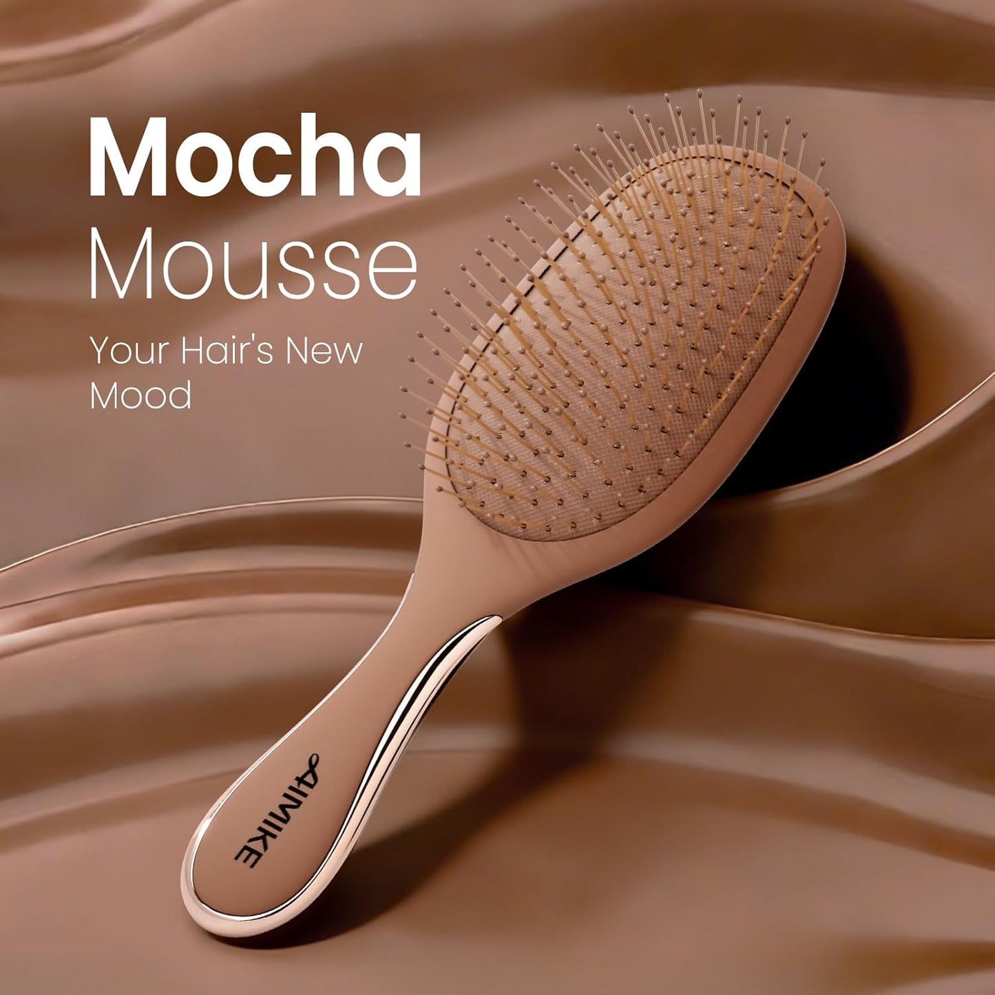 AIMIKE Detangler Brush - Pain-Free Mocha Mousse Brush with Ultra-Soft FlexGlide Bristles | Ideal for Thin, Fine Hair