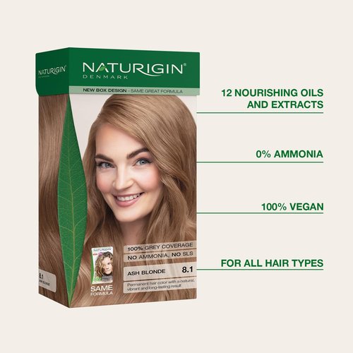 Naturigin Permanent Hair Color - 8.1 Ash Blonde | Ammonia-Free, 100% Gray Coverage, Vegan Formula