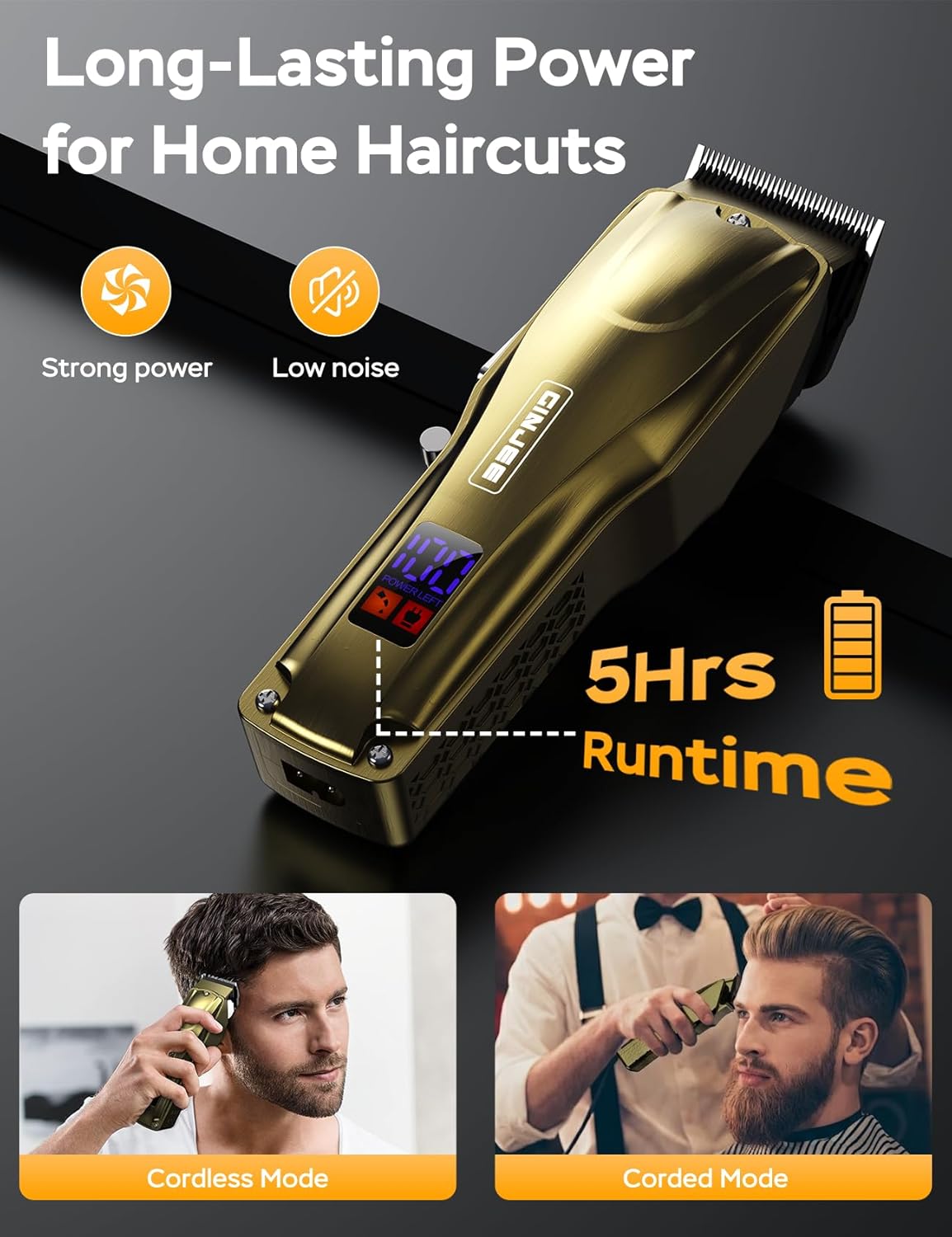 Skiennix Hair Clippers - Cordless & Corded Barber Clipper with 5Hrs Runtime & LED Display | Waterproof Gold Professional Hair Cutting Kit