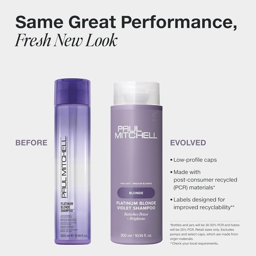 Paul Mitchell Platinum Blonde Violet Shampoo - Banish Brass & Brighten Light to Medium Blonde, Silver, Gray Hair