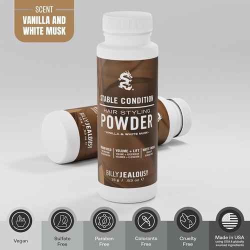 Billy Jealousy Hair Styling Powder - Medium Hold Volume & Texture Powder for Men | Matte Finish, Vegan, Black Pepper & Vanilla Scent