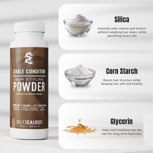 Billy Jealousy Hair Styling Powder - Medium Hold Volume & Texture Powder for Men | Matte Finish, Vegan, Black Pepper & Vanilla Scent