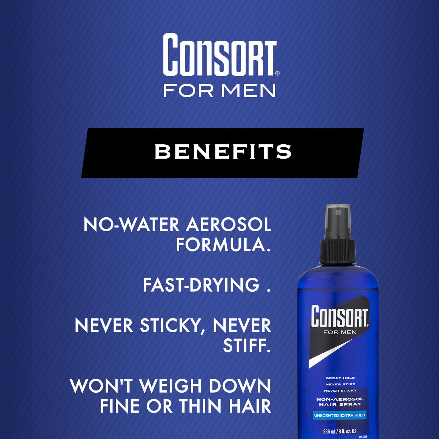 Consort Extra Hold Non-Aerosol Hair Spray for Men - Unscented, Fast-Drying, 8 oz