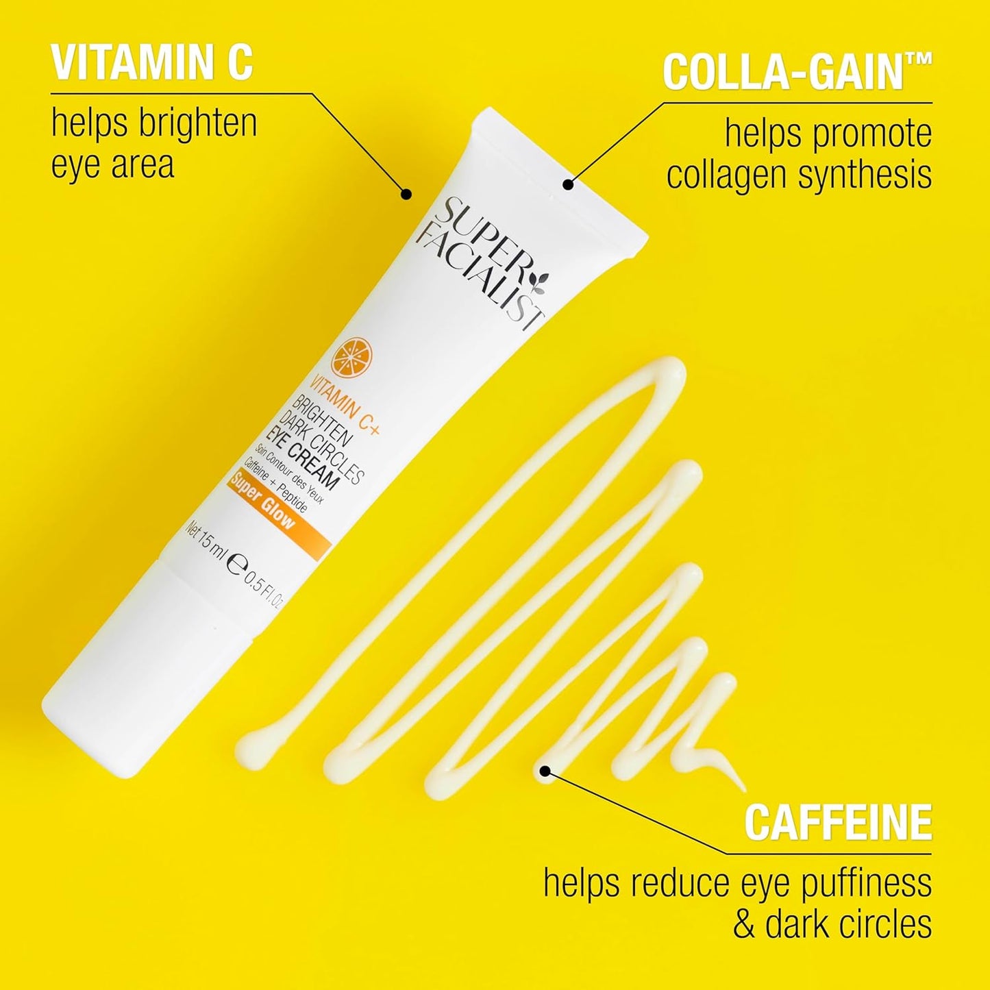 Super Facialist Vitamin C + Caffeine Under Eye Cream - Dark Circle Treatment & Puffiness Relief | 0.5 oz
