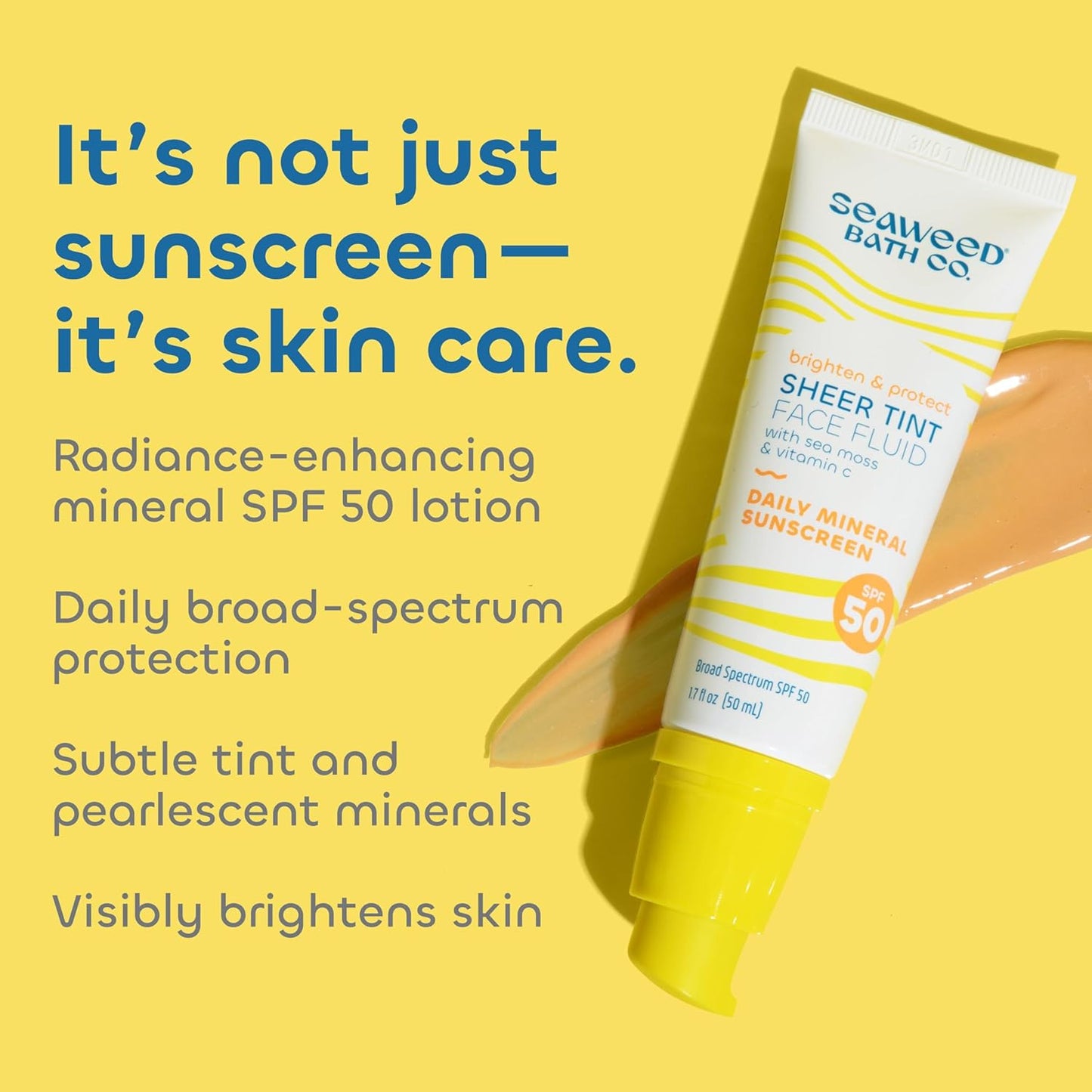 Seaweed Bath Co Tinted Face Sunscreen SPF 50 - Mineral Zinc Oxide Lotion for Sheer Coverage | Lightweight Daily Moisturizer, 1.7 oz