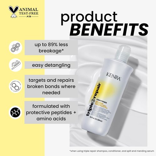 Kenra Triple Repair Conditioner - Strengthens & Repairs Damaged Hair | Sulfate-Free Formula | Ideal for Split Ends