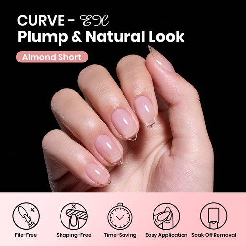 Beetles Gel Almond Nail Tips Short, Curve-EX 640pcs 16 Sizes, Etch-X Half Matte Full Cover Soft Acrylic False Press on Nail Tips Easy DIY Nail Extension Art Salon for Curved & Natural Nail Beds