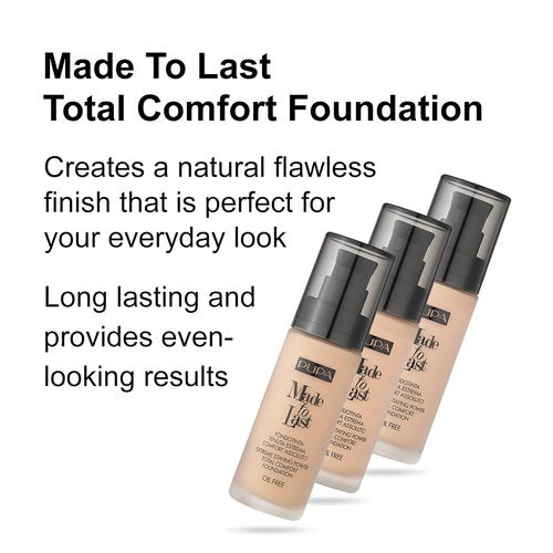 PUPA Milano Made To Last Foundation - Extreme Hold & Comfort - Long Lasting Fluid - Light Beige - 1.01 Oz