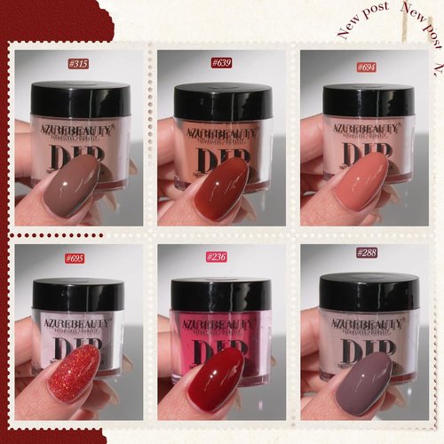 AZUREBEAUTY Dip Powder Starter Kit - Brown Red Glitter | 6 Colors for DIY French Nail Art