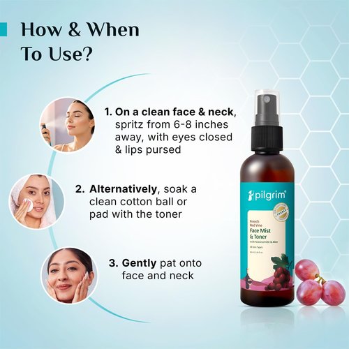 Pilgrim French Red Vine Face Mist - Hydrating Toner with Niacinamide & Aloe | Alcohol-Free | 3.38 Fl Oz (100ml)