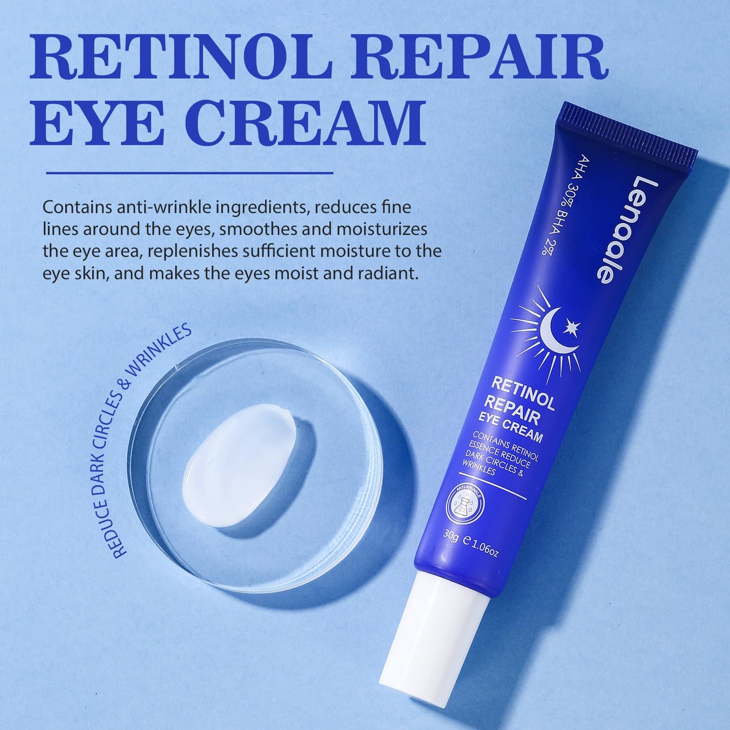 Retinol Eye Cream, Hydrating Under Eye Care Daily Wrinkle Cream, Infused with AHA30% to Smooth and Hydrate Skin, Eye Crea for Dark Circles Treatments, Reduce Under Eye Bags, Smooth Wrinkles（1.06 Oz）