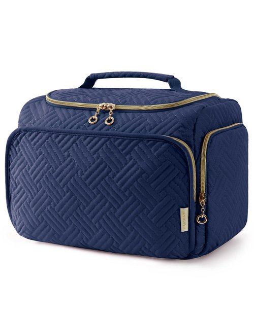 BAGSMART Travel Toiletry Bag, Large Wide-open Travel Bag for Toiletries, Makeup Cosmetic Travel Bag with Handle, Navy-Large