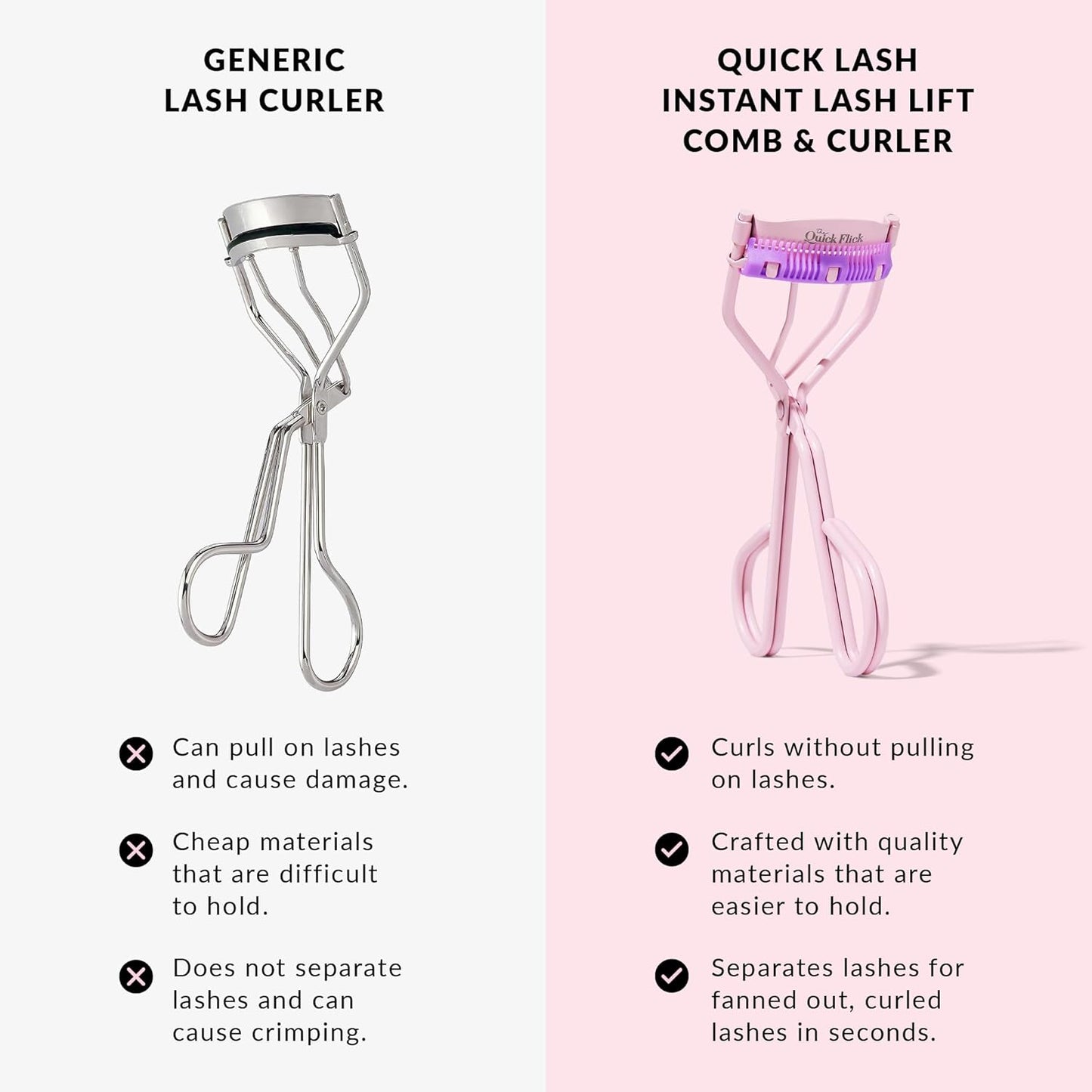 The Quick Flick Eyelash Curler - Stainless Steel Design for All Eye Shapes | Pink Travel-Friendly Curler