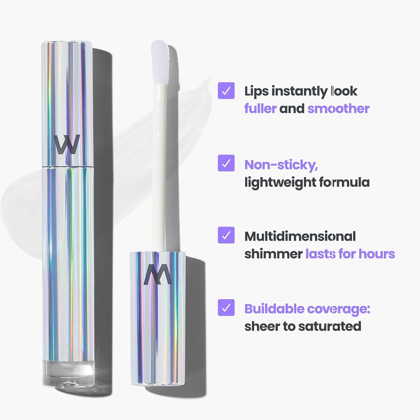 Wonderskin Lip Gloss - Hydrating Clear Glitter Blading Top Gloss for High Shine Finish