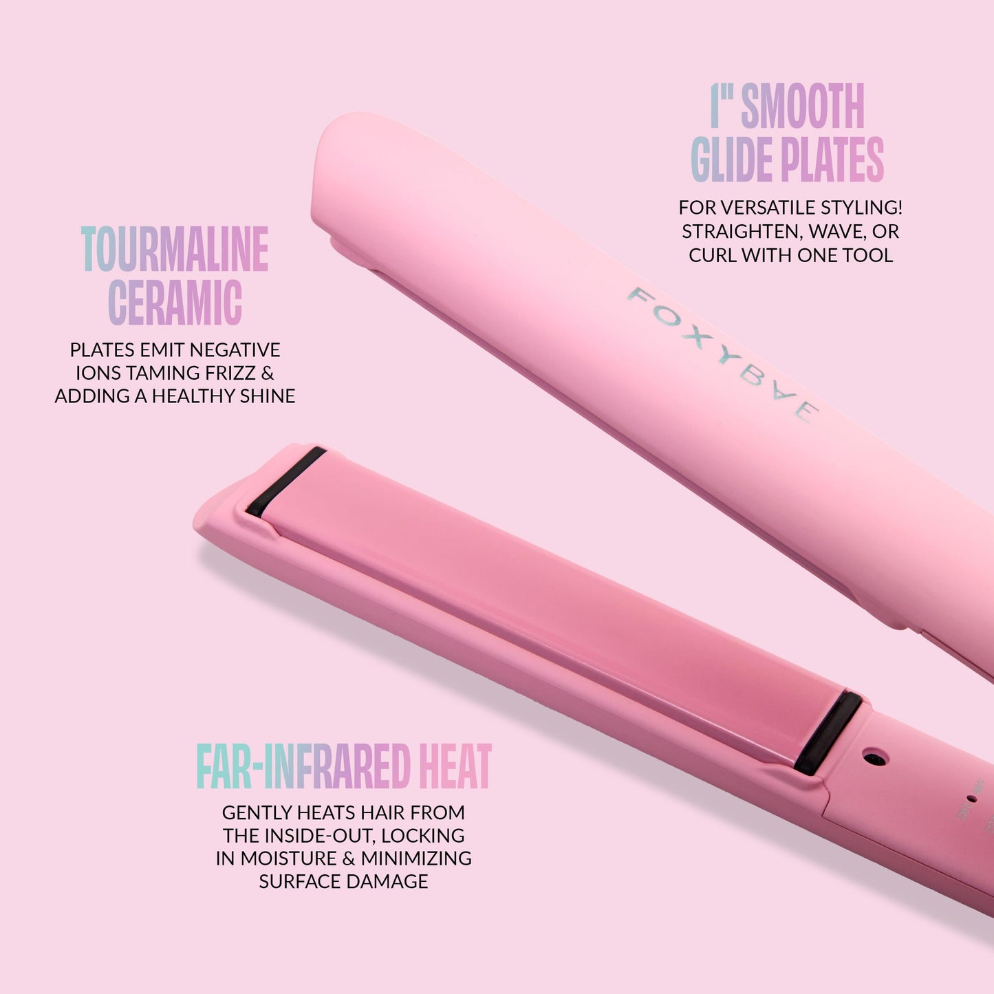 FoxyBae Hair Straightener, 1" Sleek & Slay Ceramic Flat Iron Hair Straightener - Dual Voltage Portable 2 in 1 Hair Curler & Straightener for Frizz Free, Shinier & Smoother Hair [Party-Pink]