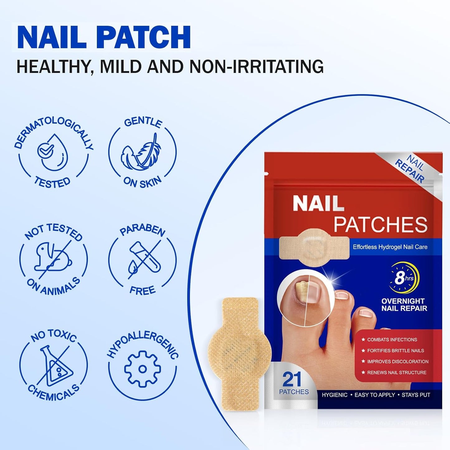 Skiennix Fungal Nail Patches - Extra Strength 8-Hour Overnight Treatment | 42 PCS Hydrogel Care for Damaged Nails