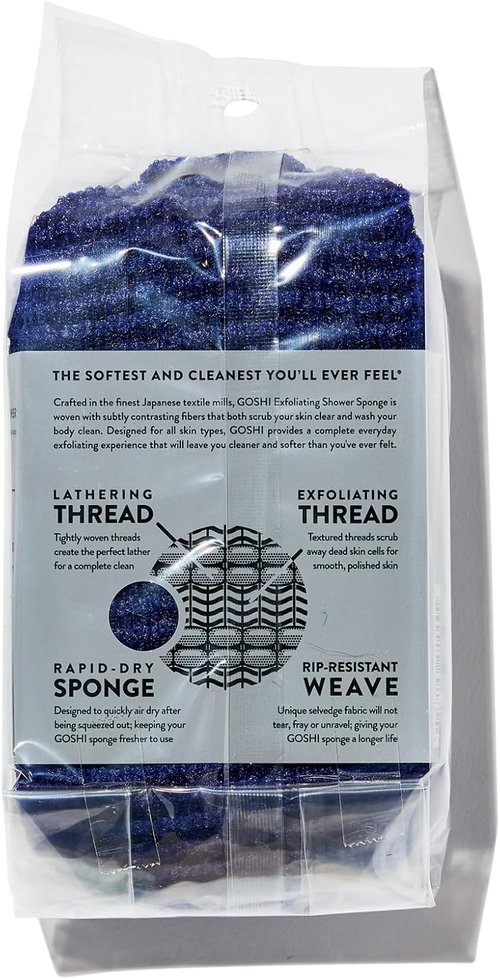 GOSHI Exfoliating Shower Sponge - Rip-Resistant & Rapid-Drying Bath Sponge for All Skin Types - Indigo Blue