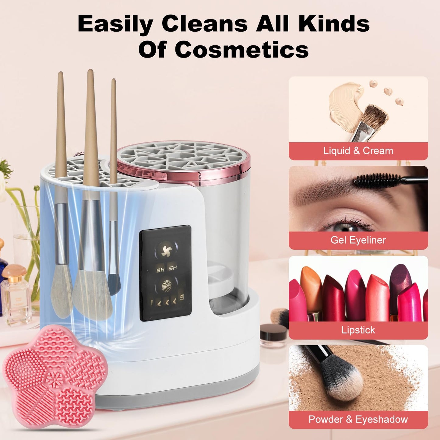 Electric Makeup Brush Cleaner Machine With Makeup Brush Dryer and Silicone Makeup Brush Cleaner Mat, Automatic USB Cosmetic Brushes Cleaner Tool For All Beauty Makeup Brush Set, Contour, Eyeshadow