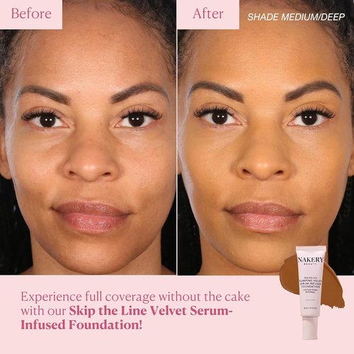 Nakery Full Coverage Foundation for Women - Plumping Velvet Matte Finish | Age-Defying & Moisturizing, Medium Deep