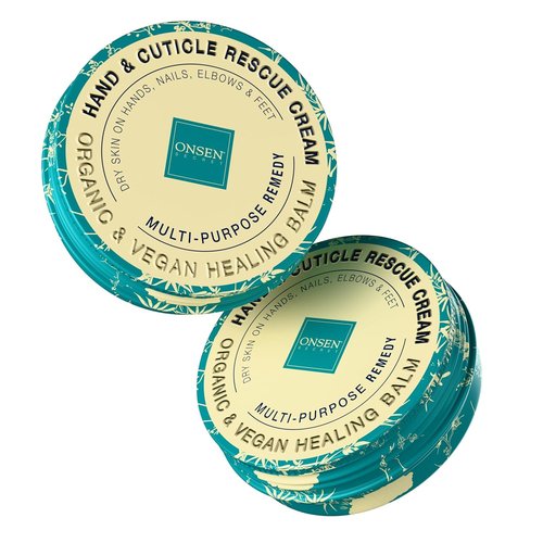 Onsen Hand & Cuticle Rescue Cream - Organic Nail Strengthener & Balm for Dry, Cracked Skin | Vegan 1.10 oz