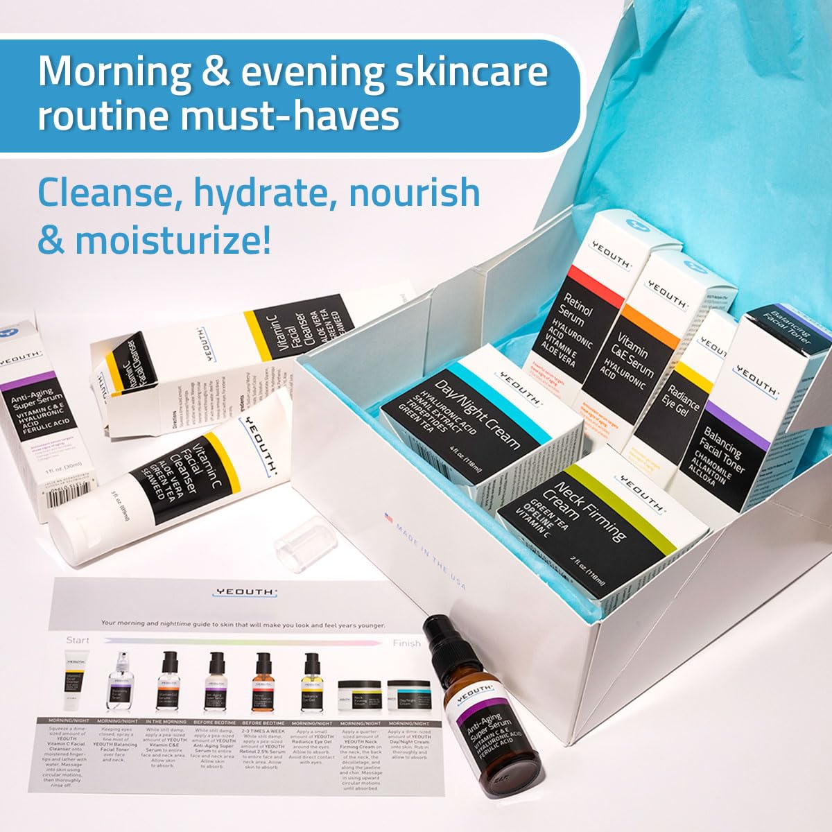 YEOUTH Skincare Set - 8-Piece Anti-Aging Kit with Retinol Serum, Hyaluronic Acid & Vitamin C